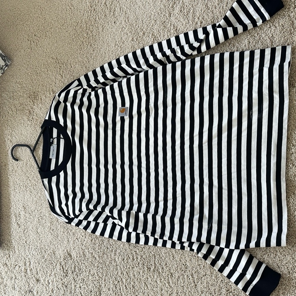 Carhartt WIP Black and White Striped T-Shirt